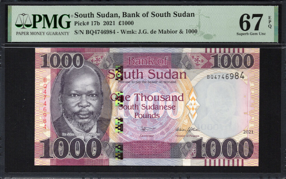 South Sudan - 1.000 Pounds 2021 - Pick # 17b - PMG 67 EPQ