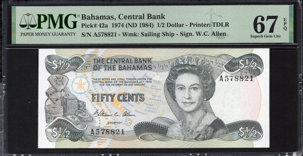 Bahamas - Half Dollar 1974 - Pick # 42a - PMG 67 EPQ