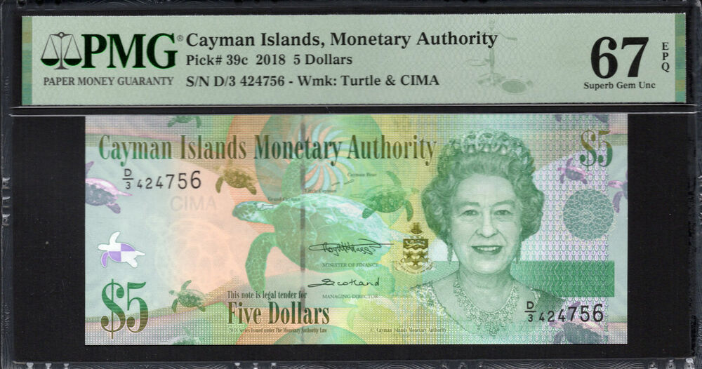 Cayman Islands - 5 Dollars 2018 - Pick # 39c - PMG 67 EPQ