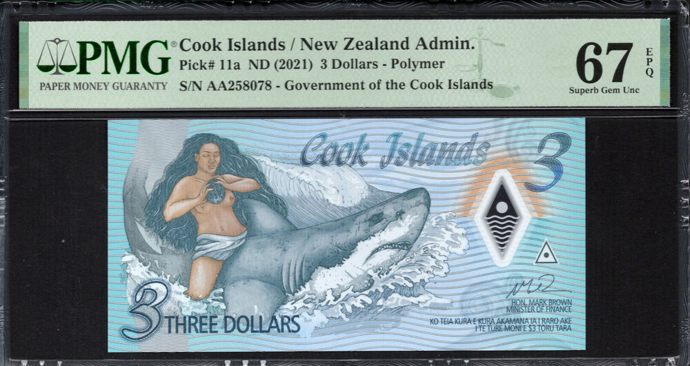 Cook Islands - 3 Dollars 2021 - Pick # 11a - PMG 67 EPQ
