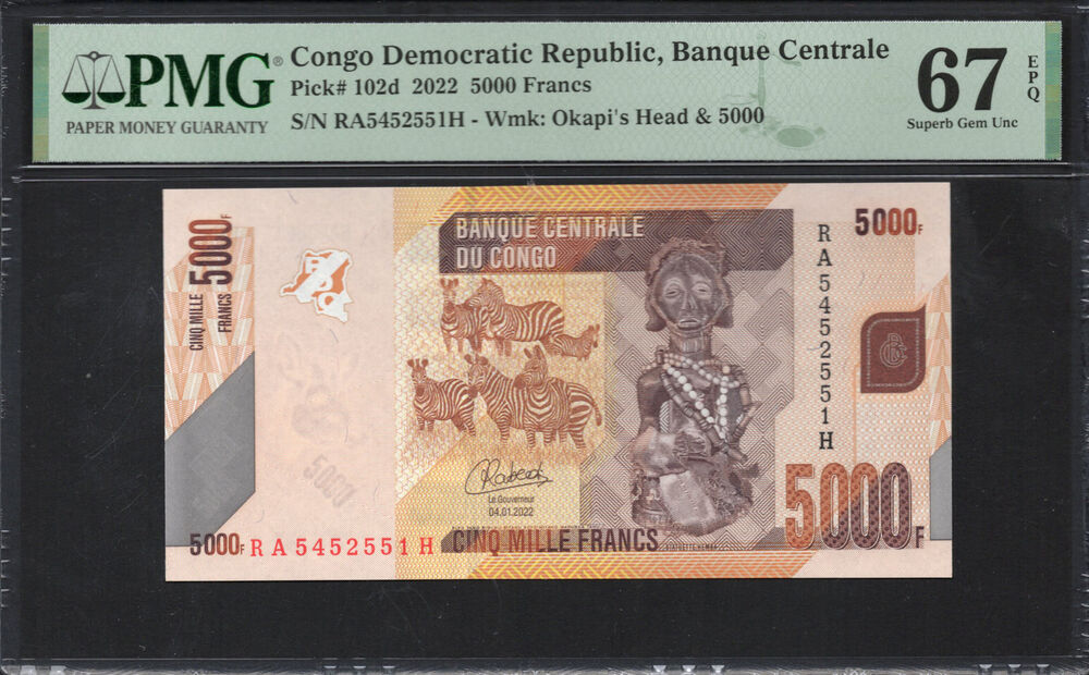 Congo Democratic Republic - 5.000 Francs 2022 - Pick # 102d - PMG 67 EPQ