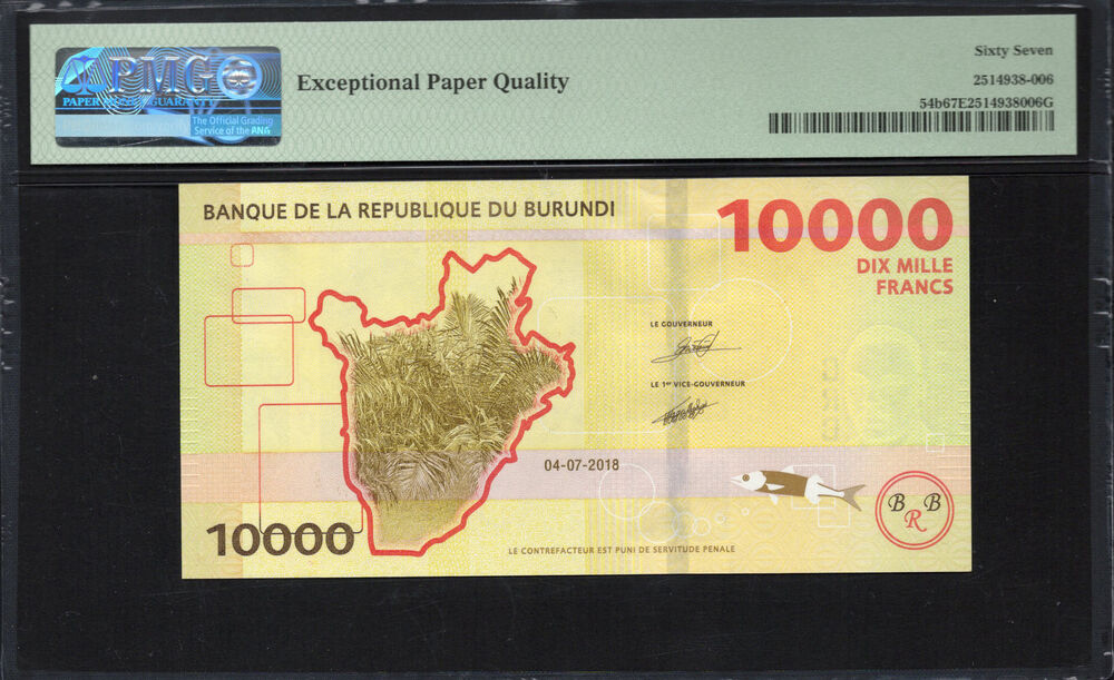 Burundi - 10.000 Francs 2018 - Pick # 54b - PMG 67 EPQ
