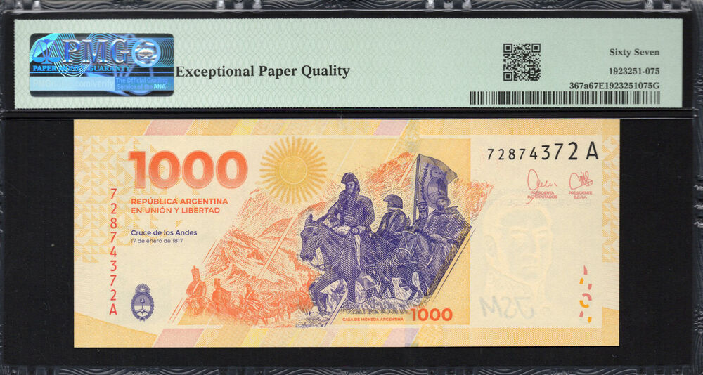 Argentina - 1.000 Pesos 2023 - Pick # 367a - PMG 67 EPQ