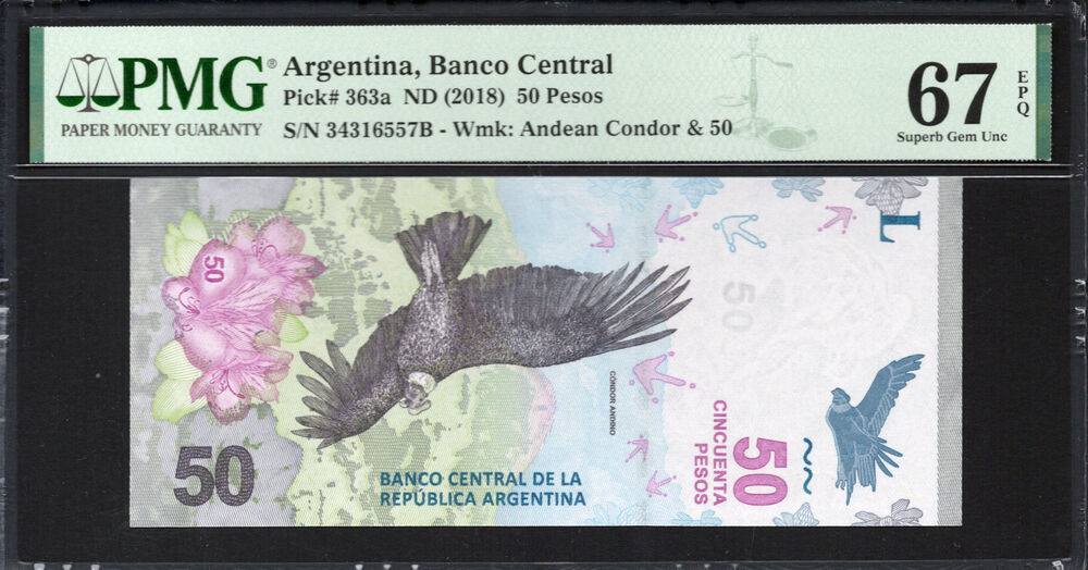 Argentina - 50 Pesos 2018 - Pick # 363a - PMG 67 EPQ