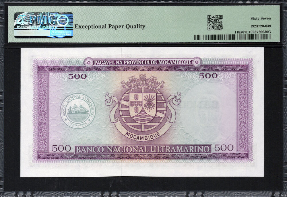 Mozambique - 500 Escudos 1967 - Pick # 118a - PMG 67 EPQ