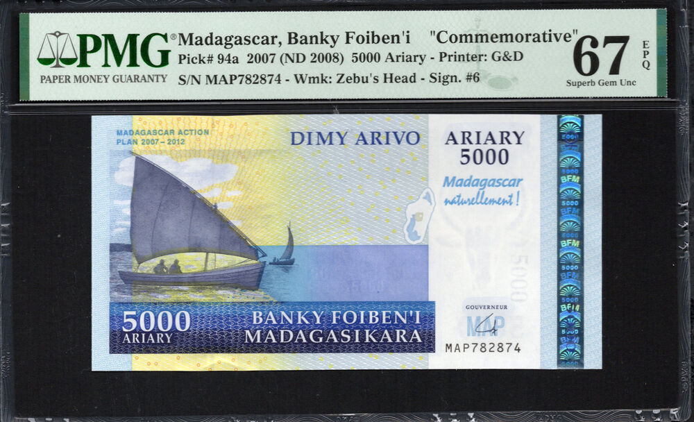 Madagascar - 5.000 Ariary 2007 - Pick # 94a - PMG 67 EPQ