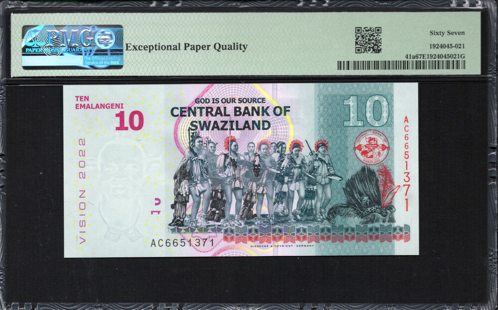 Swaziland - 10 Emalangeni 2015 - Pick # 41a - PMG 67 EPQ