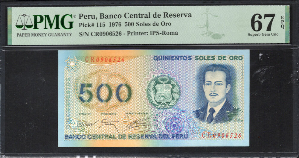 Peru - 500 Soles de Oro 1976 - Pick # 115 - PMG 67 EPQ