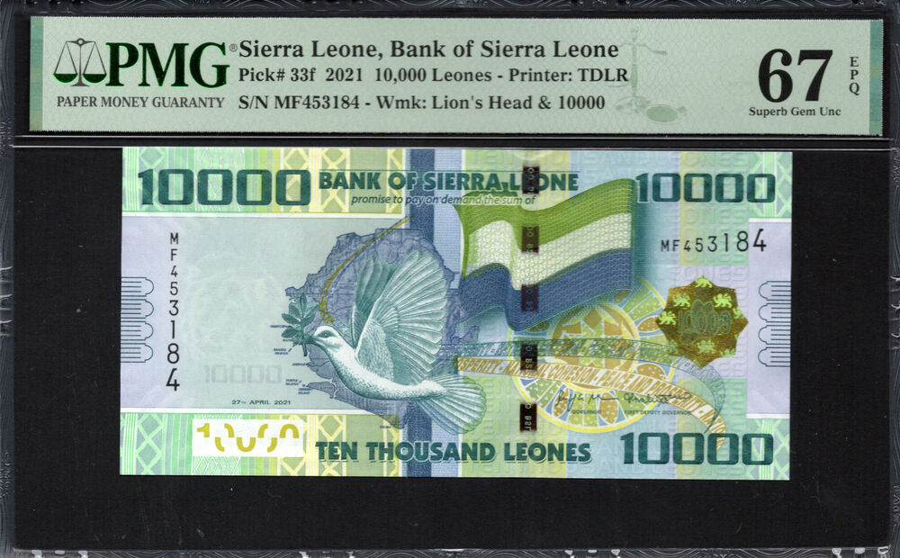 Sierra Leone - 10.000 Leones 2021 - Pick # 33f - PMG 67 EPQ