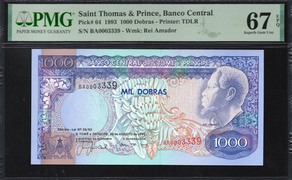 Sao Tome and Principe - 1.000 Dobras 1993 - Pick # 64 - PMG 67 EPQ