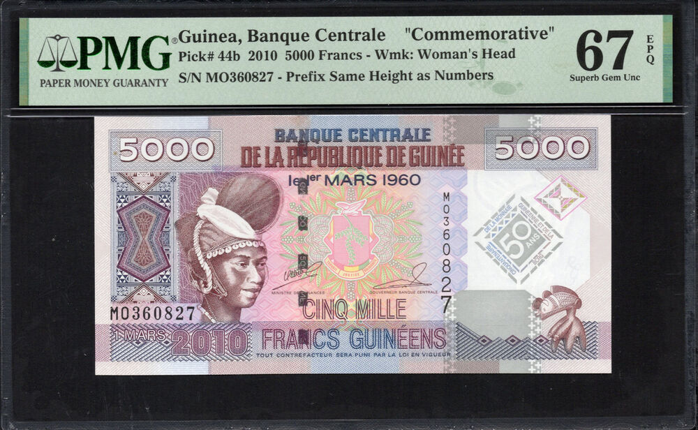Guinea - 5.000 Francs 2010 - Pick # 44b - PMG 67 EPQ