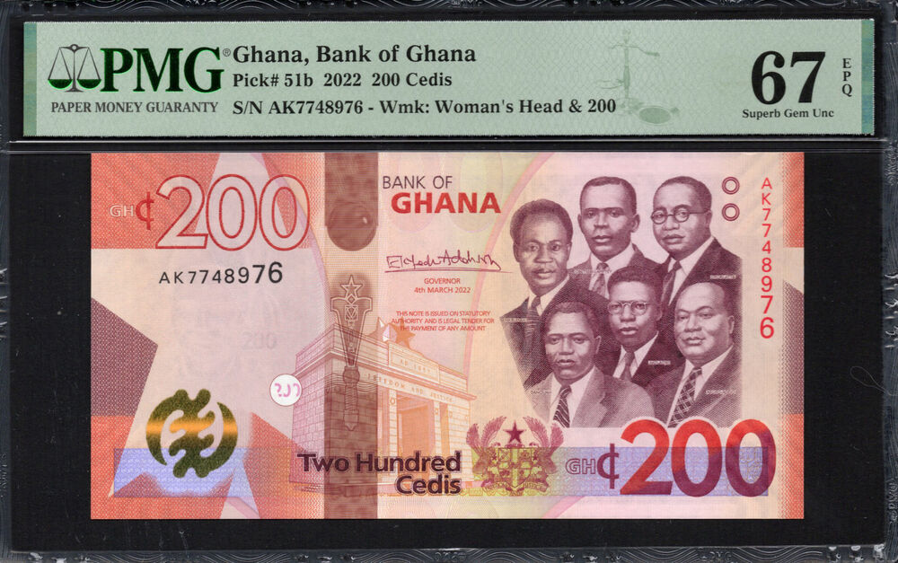 Ghana - 200 Cedis 2022 - Pick # 51b - PMG 67 EPQ