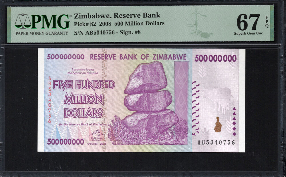 Zimbabwe - 500.000.000 Dollars 2008 - Pick # 82 - PMG 67 EPQ