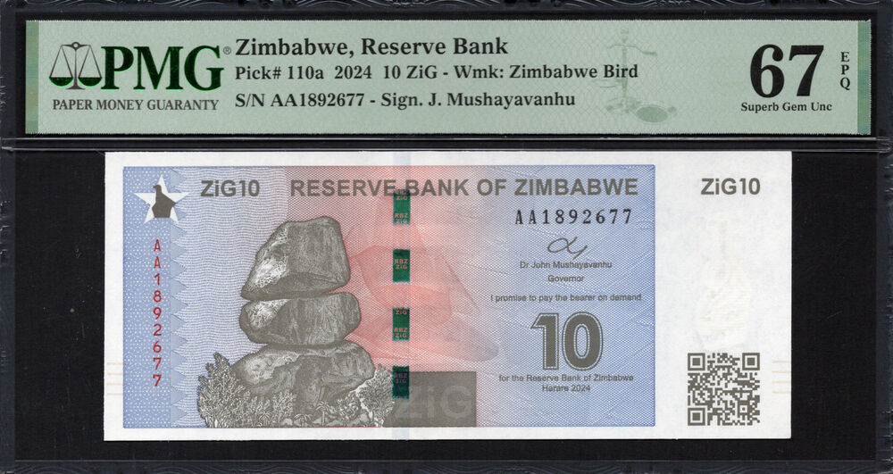Zimbabwe - 10 ZiG 2024 - Pick # 110a - PMG 67 EPQ