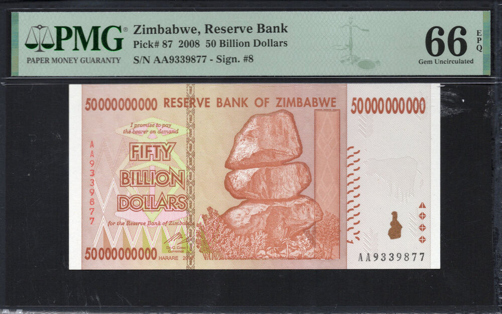 Zimbabwe - 50.000.000.000 Dollars 2008 - Pick # 87 - PMG 66 EPQ