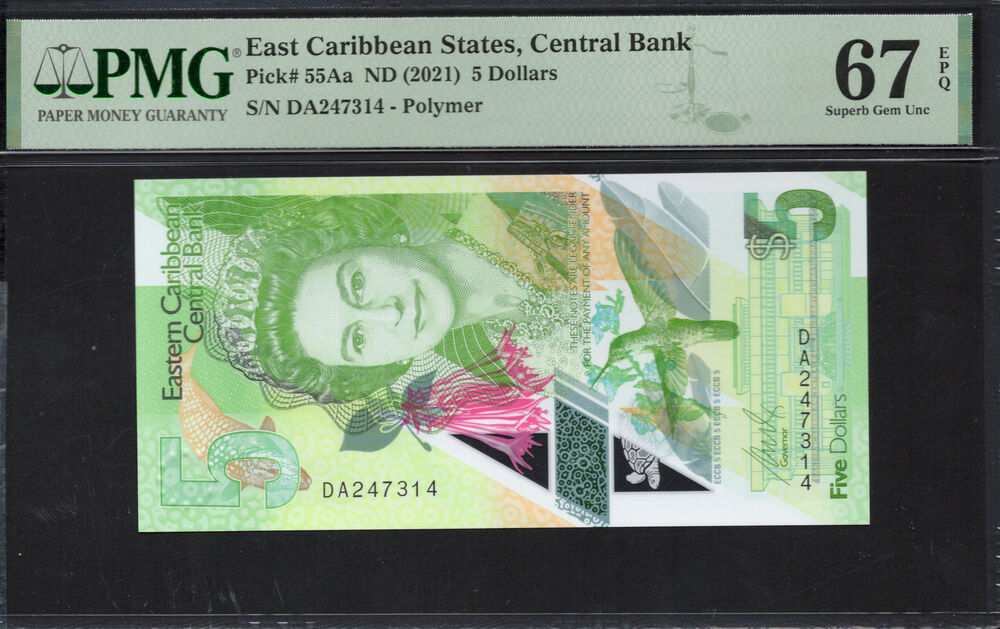 Dominica - 5 Dollars 2021 - Pick # 55Aa - PMG 67 EPQ