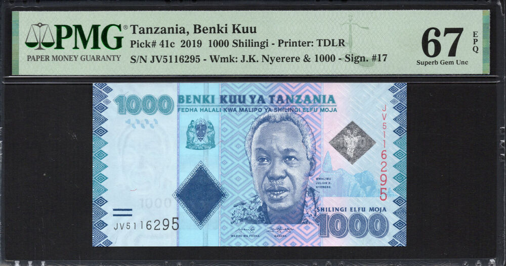 Tanzania - 1.000 Shilingi 2019 - Pick # 41c - PMG 67 EPQ