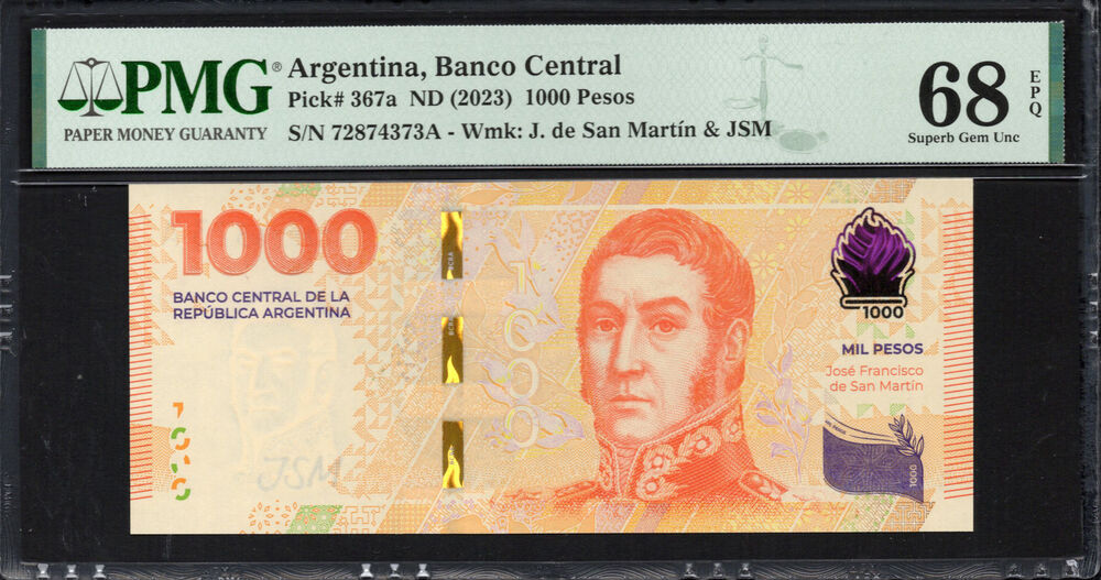 Argentina - 1.000 Pesos 2023 - Pick # 367a - PMG 68 EPQ