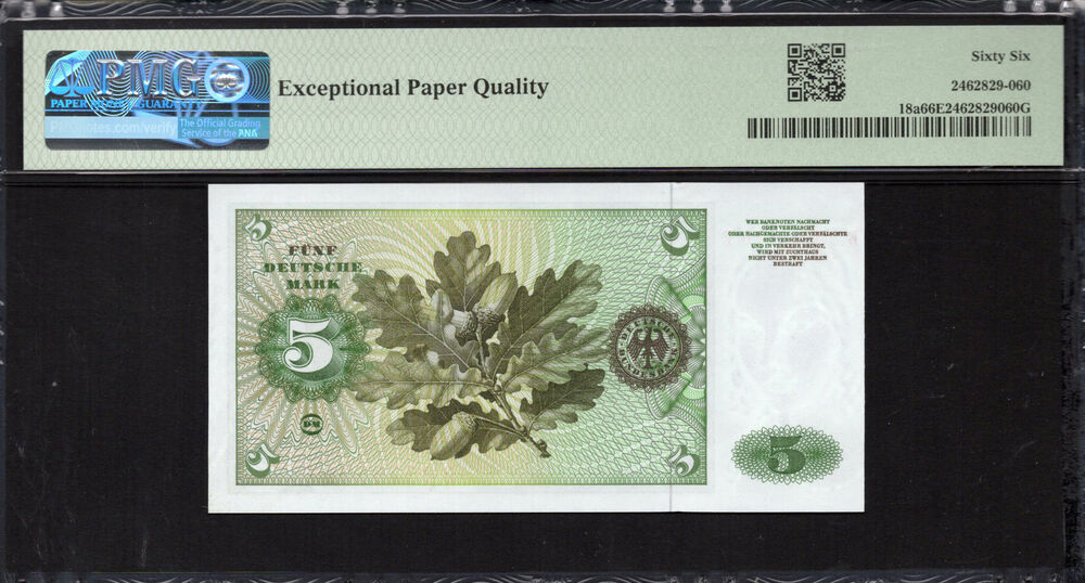 Germany - 5 Deutsche Mark 1960 - Pick # 18a - PMG 66 EPQ