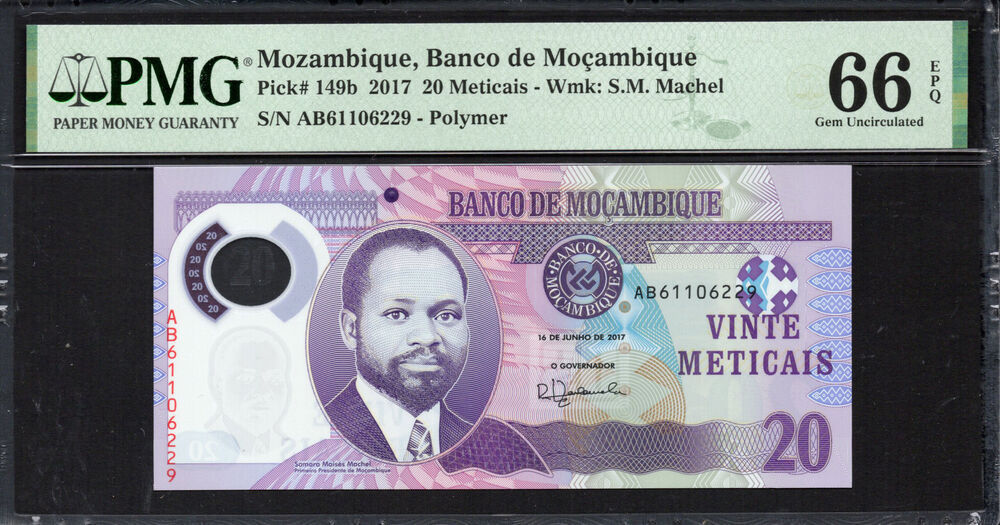 Mozambique - 20 Meticais 2017 - Pick # 149b - PMG 66 EPQ