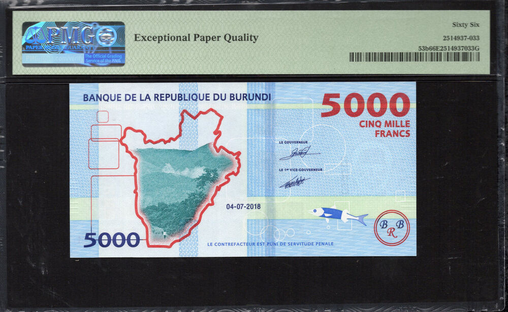 Burundi - 5.000 Francs 2018 - Pick # 53b - PMG 66 EPQ