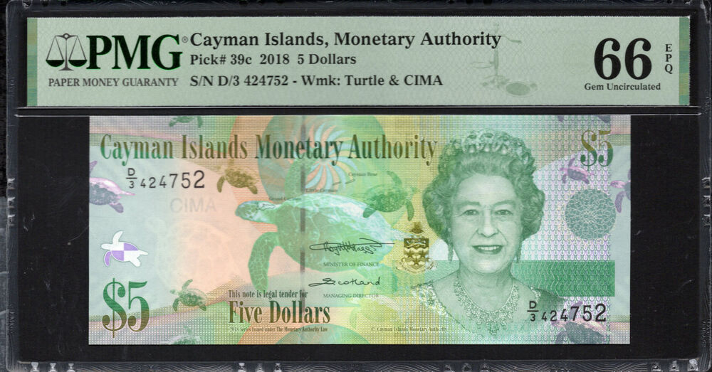 Cayman Islands - 5 Dollars 2018 - Pick # 39c - PMG 66 EPQ