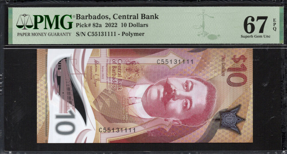 Barbados - 10 Dollars 2022 - Pick # 82a - PMG 67 EPQ