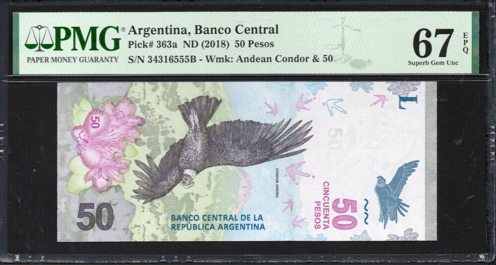 Argentina - 50 Pesos 2018 - Pick # 363a - PMG 67 EPQ
