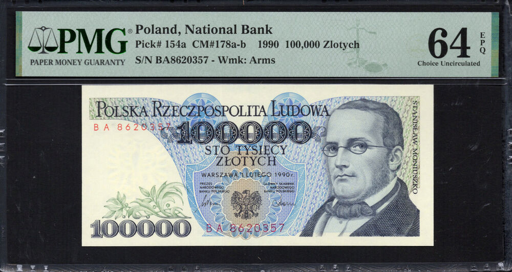 Poland - 100.000 Zlotych 1990 - Pick # 154a - PMG 64 EPQ