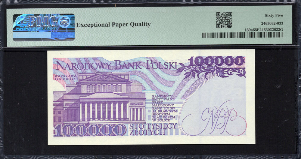 Poland - 100.000 Zlotych 1993 - Pick # 160a - PMG 65 EPQ