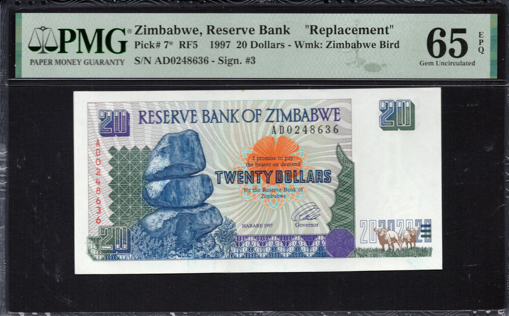 Zimbabwe - 20 Dollars 1997 - Pick # 7f - PMG 65 EPQ