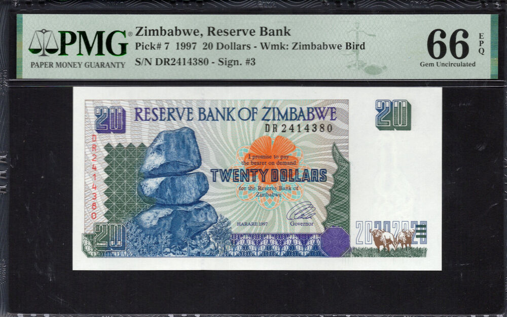 Zimbabwe - 20 Dollars 1997 - Pick # 7 - PMG 66 EPQ