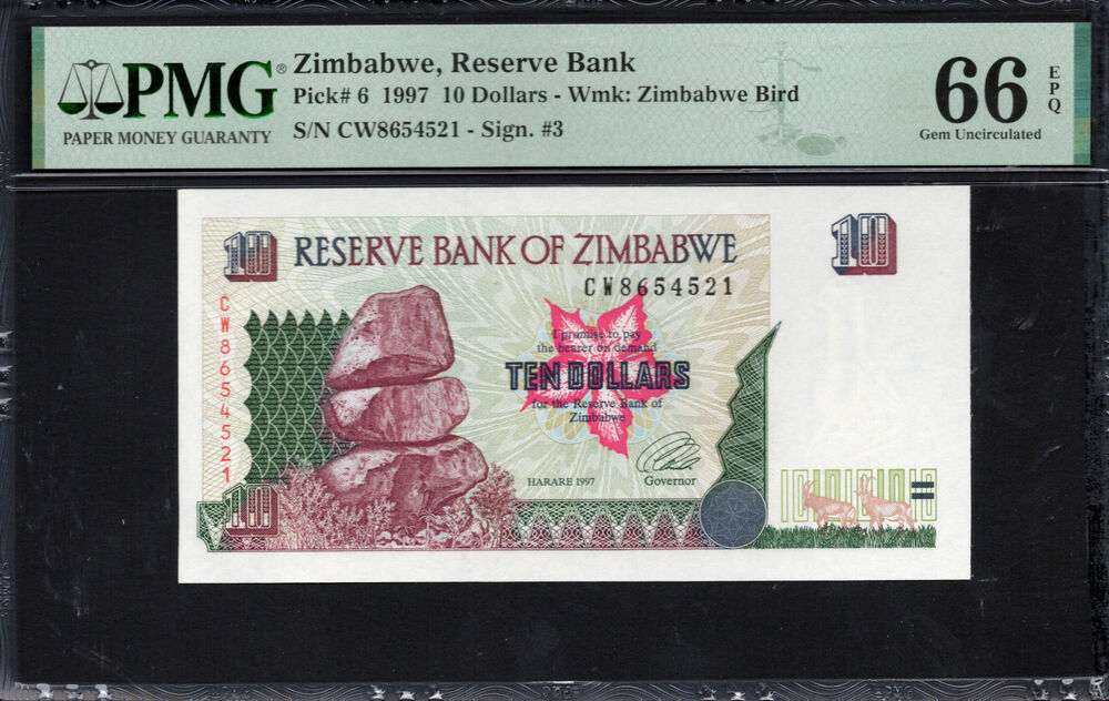 Zimbabwe - 10 Dollars 1997 - Pick # 6 - PMG 66 EPQ