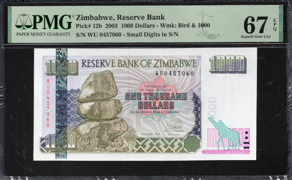 Zimbabwe - 1.000 Dollars 2003 - Pick # 12b - PMG 67 EPQ