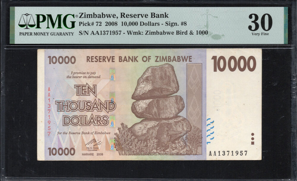 Zimbabwe - 10.000 Dollars 2008 - Pick # 72 - PMG 30 Very Fine