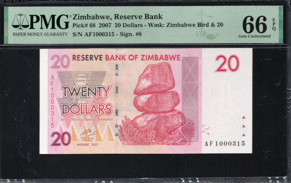 Zimbabwe - 20 Dollars 2007 - Pick # 68 - PMG 66 EPQ