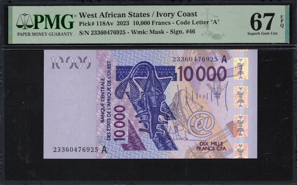 Ivory Coast - 10.000 Francs 2023 - Pick # 118Av - PMG 67 EPQ