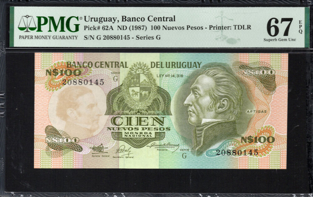 Uruguay - 100 Nuevos Pesos 1987 - Pick # 62A - PMG 67 EPQ