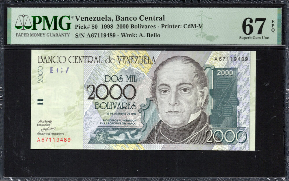 Venezuela - 2.000 Bolívares 1998 - Pick # 80 - PMG 67 EPQ