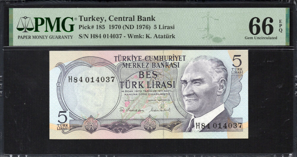 Turkey - 5 Lira 1970 - Pick # 185 - PMG 66 EPQ
