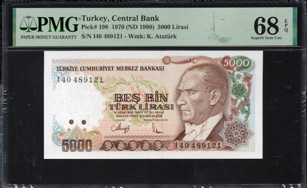 Turkey - 5.000 Lira 1970 - Pick # 198 - PMG 68 EPQ