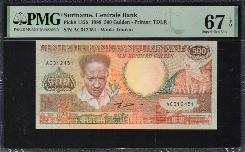 Suriname - 500 Gulden 1988 - Pick # 135b - PMG 67 EPQ