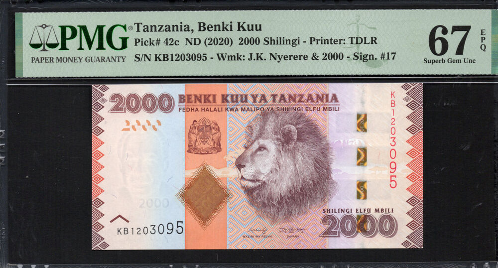 Tanzania - 2.000 Shilingi 2020 - Pick # 42c - PMG 67 EPQ