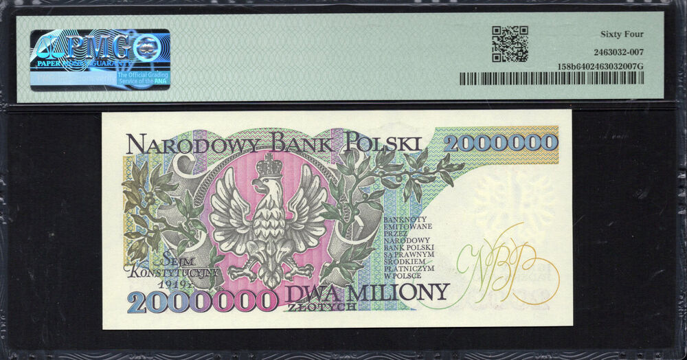 Poland - 2.000.000 Zlotych 1992 - Pick # 158b - PMG 64