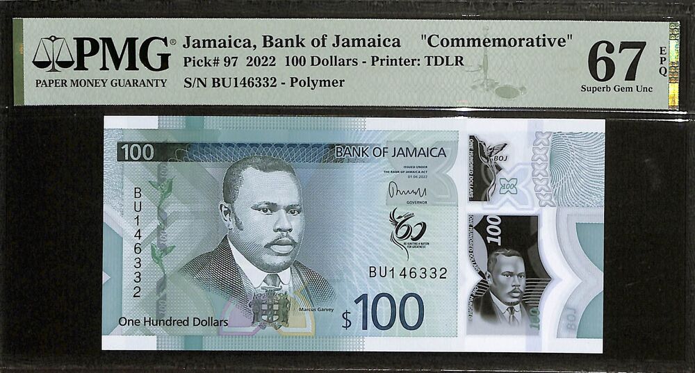 Jamaica - 100 Dollars 2022 - Pick # 97 - COMMEMORATIVE - PMG 67 EPQ