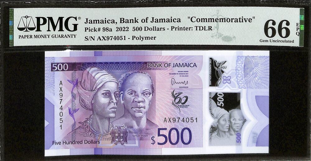 Jamaica - 500 Dollars 2022 - Pick # 98a - COMMEMORATIVE - PMG 66 EPQ
