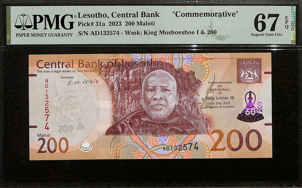 Lesotho - 200 Maloti 2023 - Pick # 31a - COMMEMORATIVE - PMG 67 EPQ