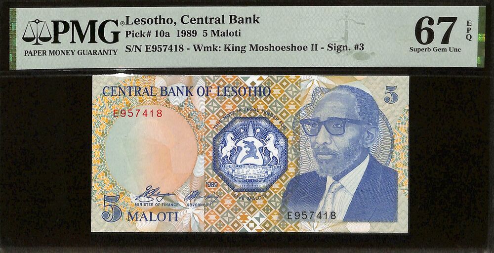 Lesotho - 5 Maloti 1989 - Pick # 10a - PMG 67 EPQ