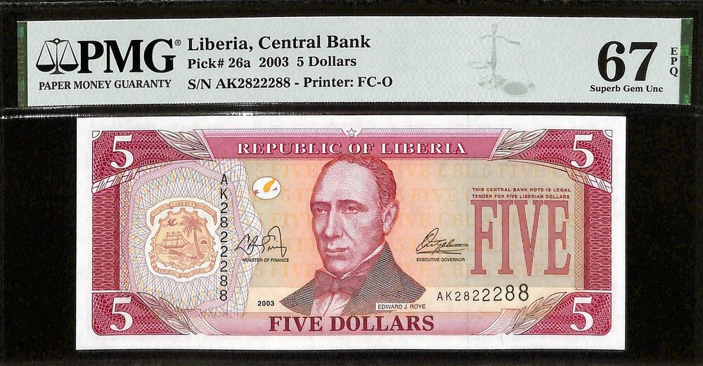 Liberia - 5 Dollars 2003 - Pick # 26a - PMG 67 EPQ