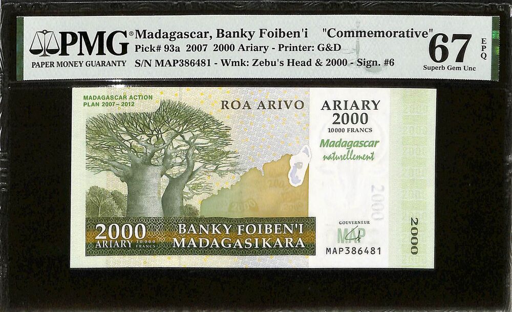 Madagascar - 2000 Ariary 2007 - Pick # 93a - COMMEMORATIVE - PMG 67 EPQ